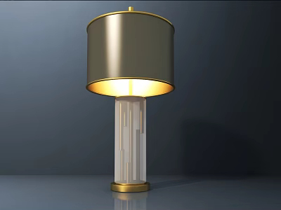 Gold Table Lamp With Transparent Vertical Striped Column And Warm Light Shade 3d model