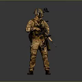 Tactical Military Soldier in Camouflage Uniform Holding Rifle With Helmet and Gear