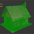 Log Cabin With Red Tile Roof Chimney Wooden Walls Door Windows And Snowy Ground