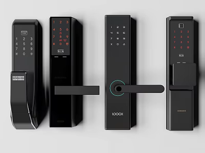Commercial Smart Locks In Various Black Designs With Digital Keypad And Fingerprint Recognition 3d model