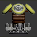 Futuristic Device Featuring Three Yellow Translucent Rings And Metallic Base 3d model