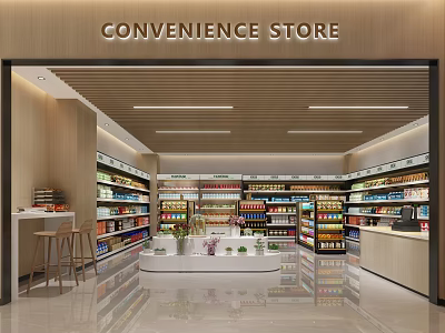 Convenience Store Interior With Organized Shelves Products Checkout Counter And Bright Lighting 3d model