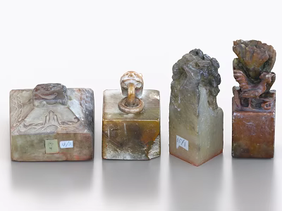 Carved Stone Ornament Decorative Figurine Set With Various Designs And Tags 3d model