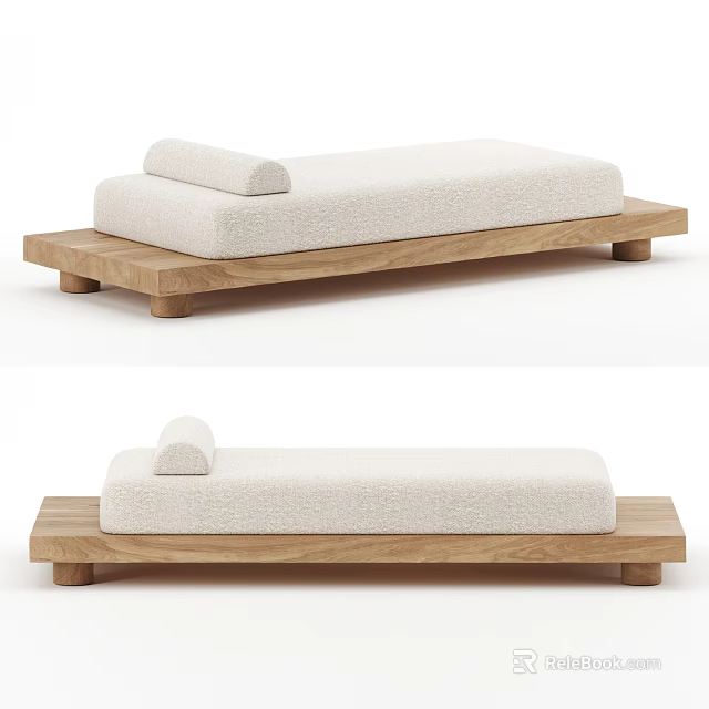 Modern Wooden Sofa Bench With Beige Upholstered Cushion And Solid Frame 3d model