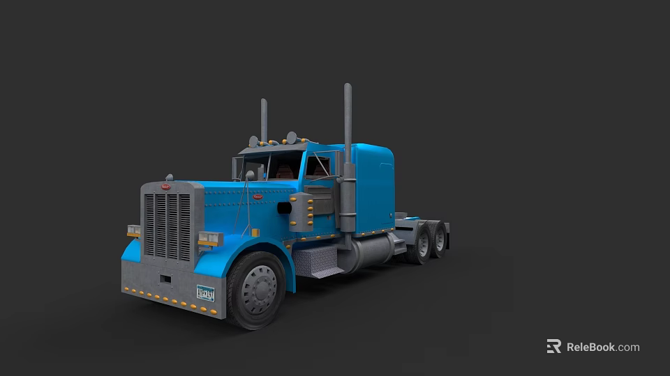 Blue Heavy Duty Truck With Chrome Grille Dual Exhaust And Large Wheels 3d model 