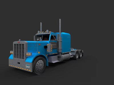 Blue Heavy Duty Truck With Chrome Grille Dual Exhaust And Large Wheels 3d model