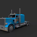 Blue Heavy Duty Truck With Chrome Grille Dual Exhaust And Large Wheels