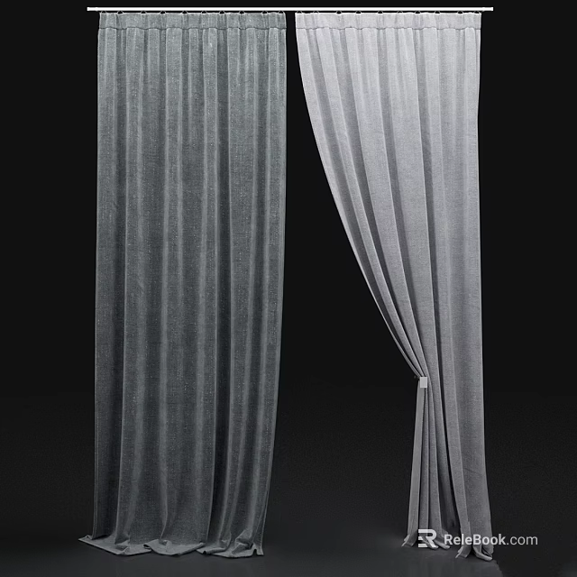 Elegant Gray Curtains Design With Soft Drapery Texture And Pleated Details 3d model