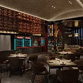 Elegant Modern Restaurant Interior With Dining Tables Chairs Wine Racks And Ambient Lighting