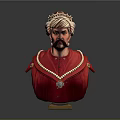 Elegant Decorative Bust Statue Featuring Crown Pearl Necklace Gemstone And Red Outfit