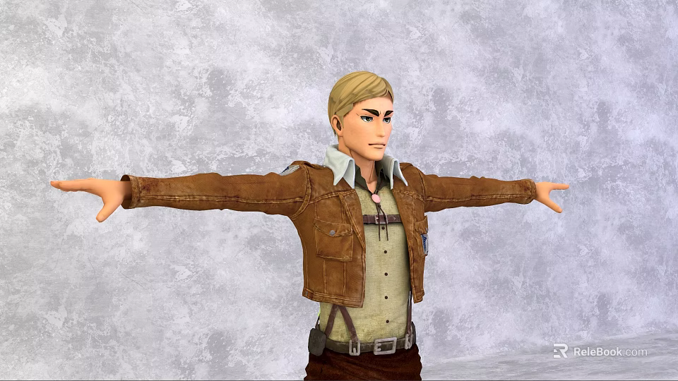 Game and Movie Character With Blonde Hair Brown Leather Jacket Light Shirt Suspenders Arms Outstretched 3d model 