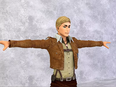 Game and Movie Character With Blonde Hair Brown Leather Jacket Light Shirt Suspenders Arms Outstretched 3d model