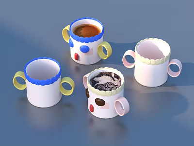Decorative Ceramic Mugs With Various Designs Colorful Handles Rims And Unique Patterns For Daily Use 3d model