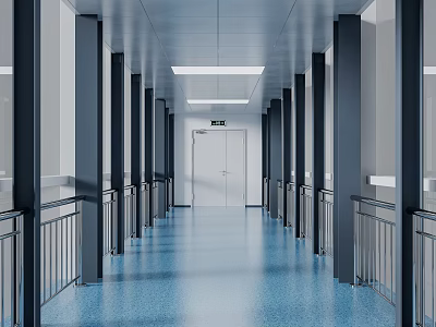 Hospital Corridor Outdoor Corridor Glass Room 3d model
