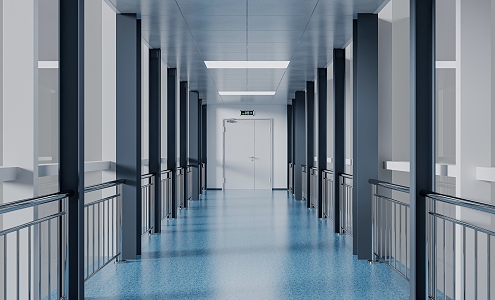 Hospital Corridor Outdoor Corridor Glass Room 3d model