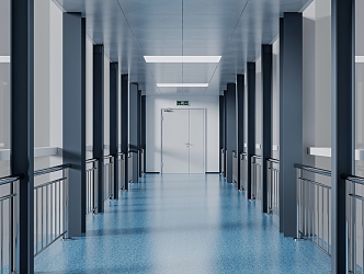 Hospital Corridor Outdoor Corridor Glass Room 3d model