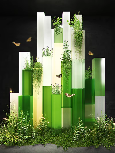 Modern Interior Art Glass Device Landscape Plant Pile Butterfly Glass Device 3d model