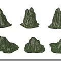 Six Unique Shapes Of Lush Green Vegetation Covered Steep Rocky Mountain Natural Landscape