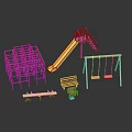 Colorful Children's Playground Equipment With Climbing Frame Slide Swings Seesaw Trolley And Bench