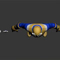 Blue And Yellow Costumed Character With Helmet Holding Two Blue Swords
