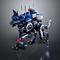 Blue And Silver Robotic Dog With Antennas And Mechanical Legs Structure