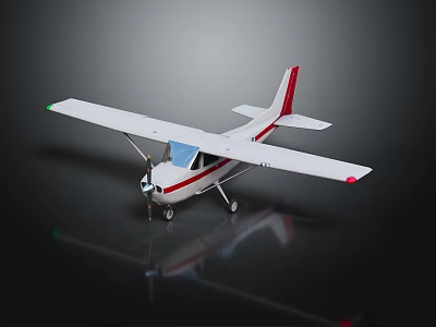 Elegant Small Airplane with White Body and Red Tail on Black Reflective Background 3d model
