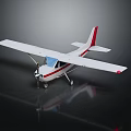 Elegant Small Airplane with White Body and Red Tail on Black Reflective Background