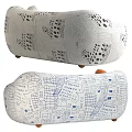 Stylish Two-Seater Sofa With Modern Abstract Patterns And Durable Wooden Legs