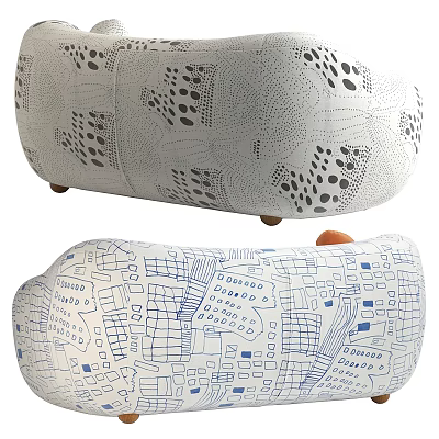 Stylish Two-Seater Sofa With Modern Abstract Patterns And Durable Wooden Legs 3d model