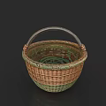 Handwoven Household Storage Basket With Green Brown Pattern And Handle