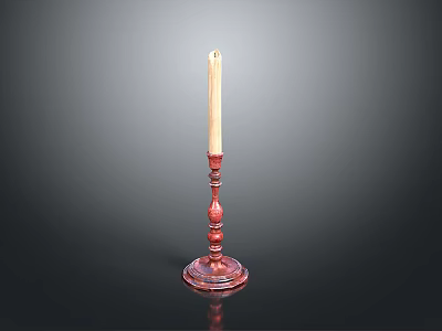 Red Carved Candle Holder With Beige Candle As Daily Household Decor 3d model