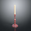 Red Carved Candle Holder With Beige Candle As Daily Household Decor