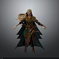 Fantasy Female Elf Character With Blonde Long Hair Green Red Ornate Cloak And Elaborate Outfit