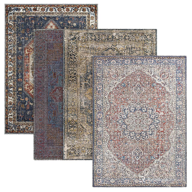 Assorted Square Rugs With Intricate Patterns And Colors 3d model