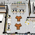 Bright Modern Public Service Hall Interior With Orange Sofas Desks And Information Displays