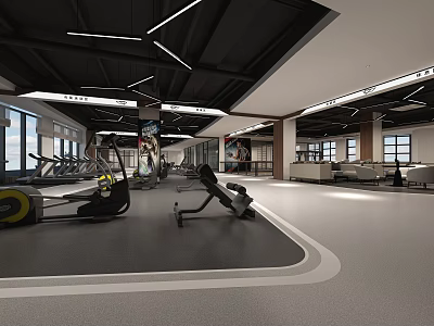 Modern Fitness Gym Interior With Various Exercise Equipment And Bright Open Layout 3d model