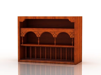 Traditional Wooden Cabinet With Intricate Carved Details And Multiple Shelves 3d model