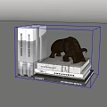 Elegant Ornamental Decor Set With Black Bull Figurine On Stacked Books And Upright Books