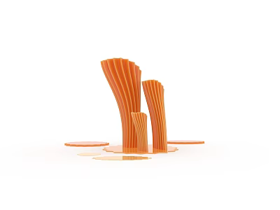 Orange Decorative Ornament Set With Three Column Shaped Wavy Sleek Glossy Pieces And Round Bases 3d model
