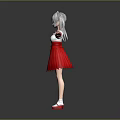 Anime Character With Cat Ears Silver Hair White Top Red Skirt Red Shoes Arms Outstretched