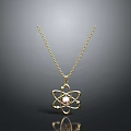 Stylish Atomic Structure Pendant Necklace With Gold Chain And Pink Gemstone Centerpiece