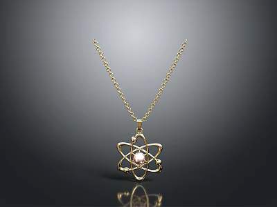 Stylish Atomic Structure Pendant Necklace With Gold Chain And Pink Gemstone Centerpiece 3d model