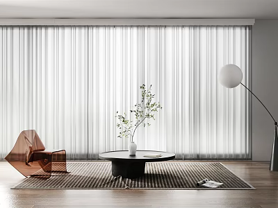 Modern Living Room Interior With White Sheer Curtains Copper Chair And Round Table 3d model
