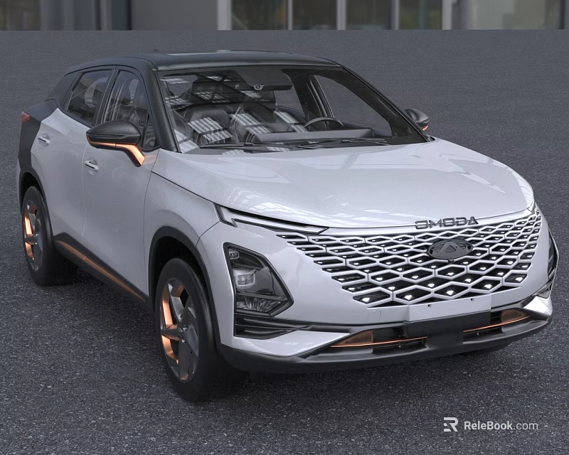 Chery White SUV With Modern Mesh Grille And Black Gold Wheels Design 3d model 