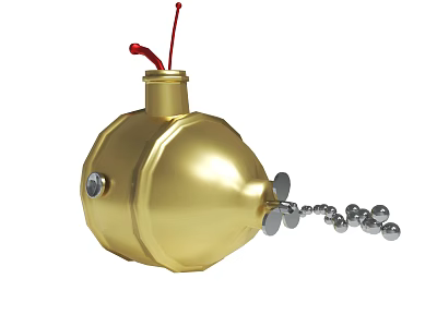Golden Bomb Shaped Object With Red Fuse And Silver Chain Spheres 3d model