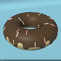 Delicious Chocolate Glazed Donut with Pink and White Sprinkles on Blue Background
