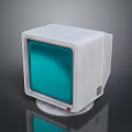 Vintage CRT Electronic Monitor With White Casing And Teal Screen