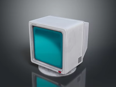Vintage CRT Electronic Monitor With White Casing And Teal Screen 3d model