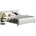 Modern Light Gray Linen Bed With Plush Pillows And Round Nightstand 3d model