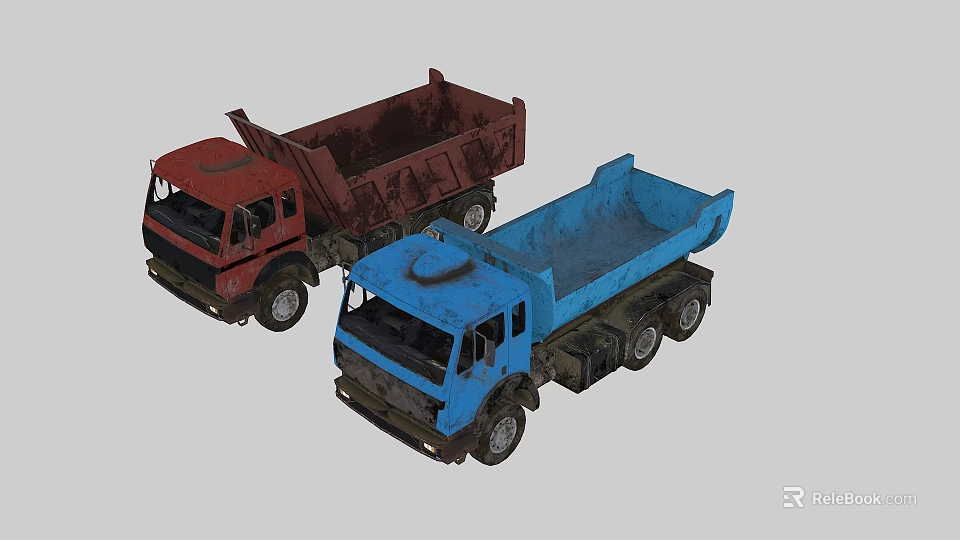 Red And Blue Heavy Duty Dump Trucks For Construction Transport Use 3d model